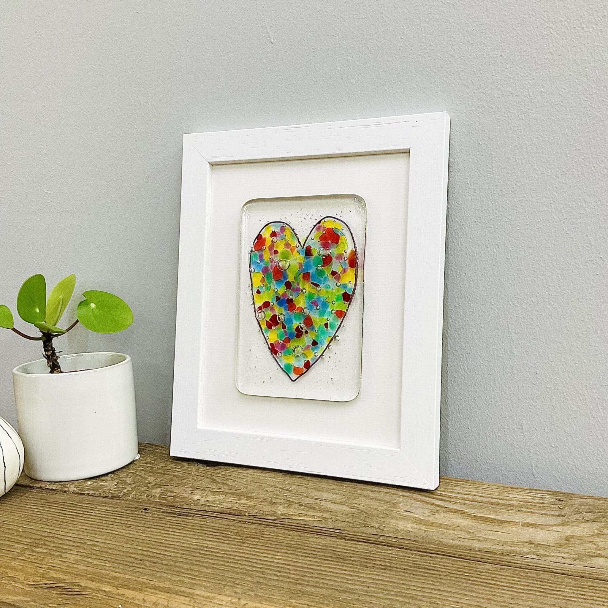 Framed Fused Glass Rainbow Heart - Image 2