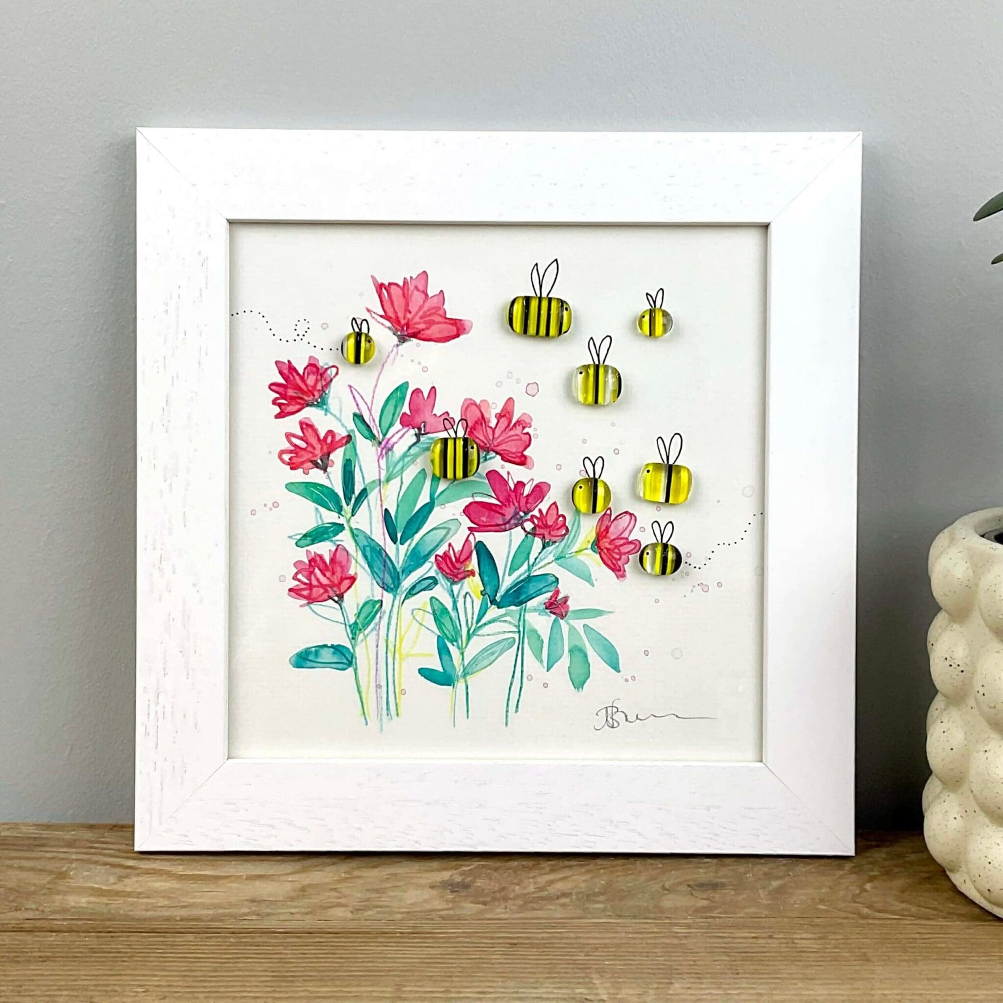 Framed fused glass bee picture wall art