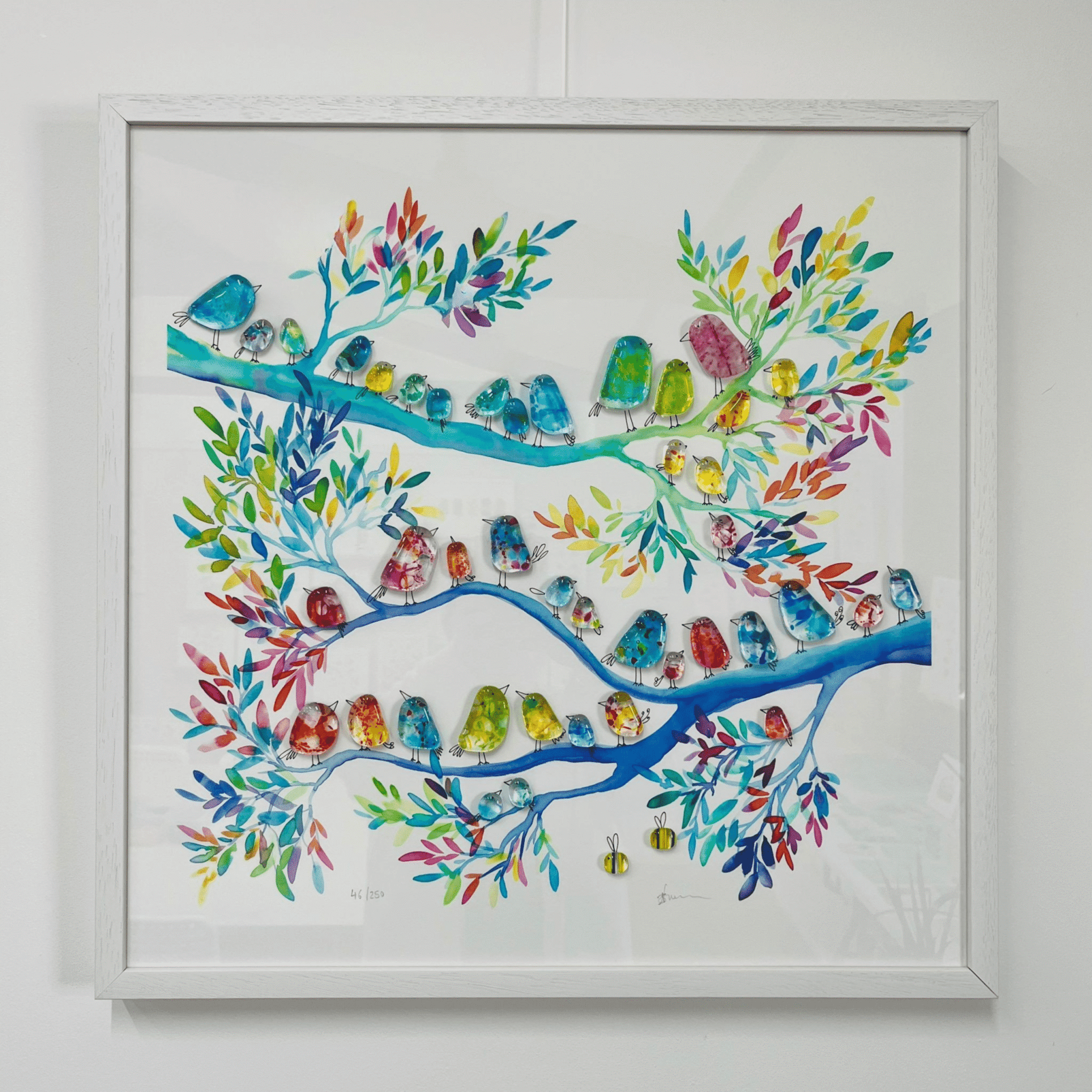 fused glass birds and bees wall art gift