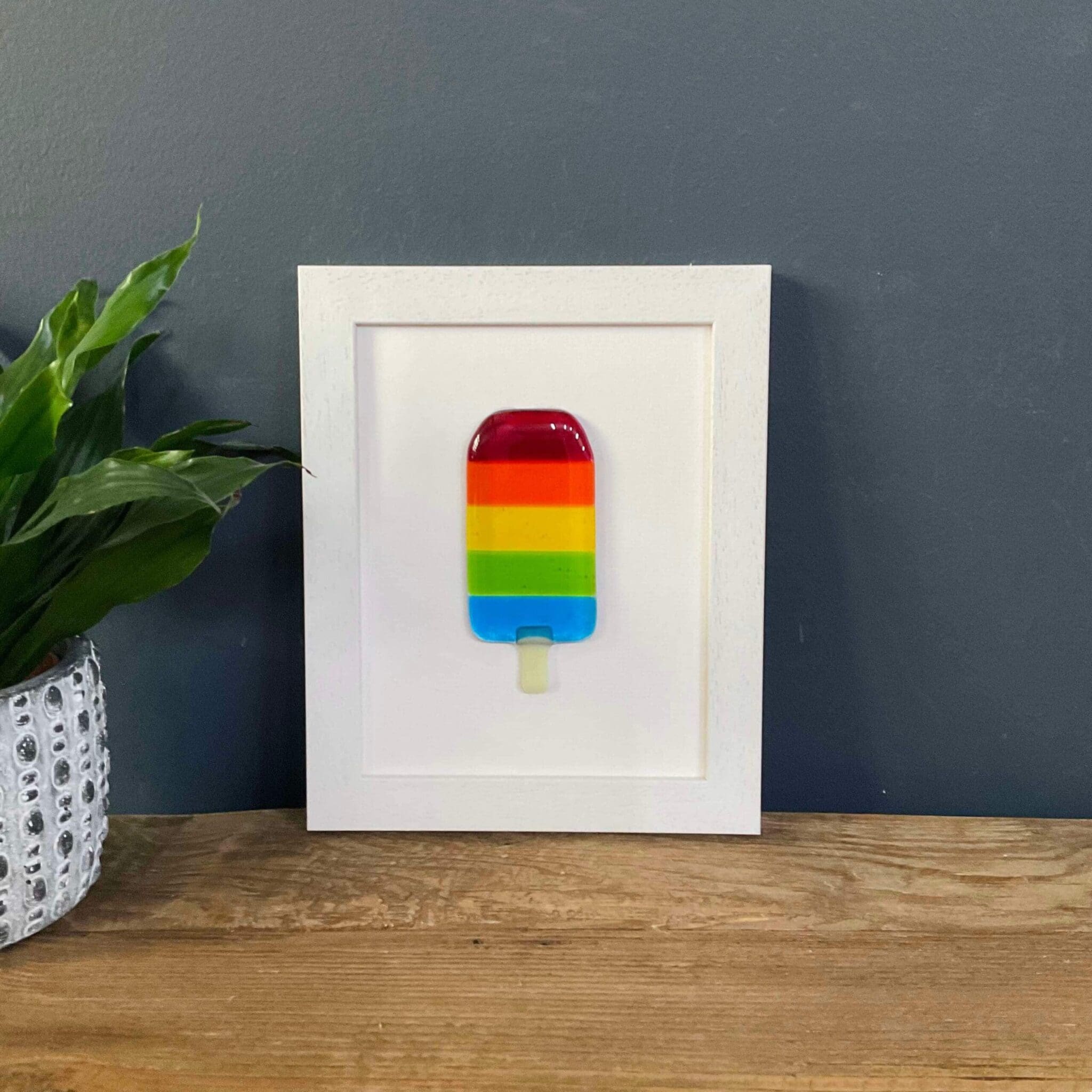 framed fused glass rainbow lolly seaside gift