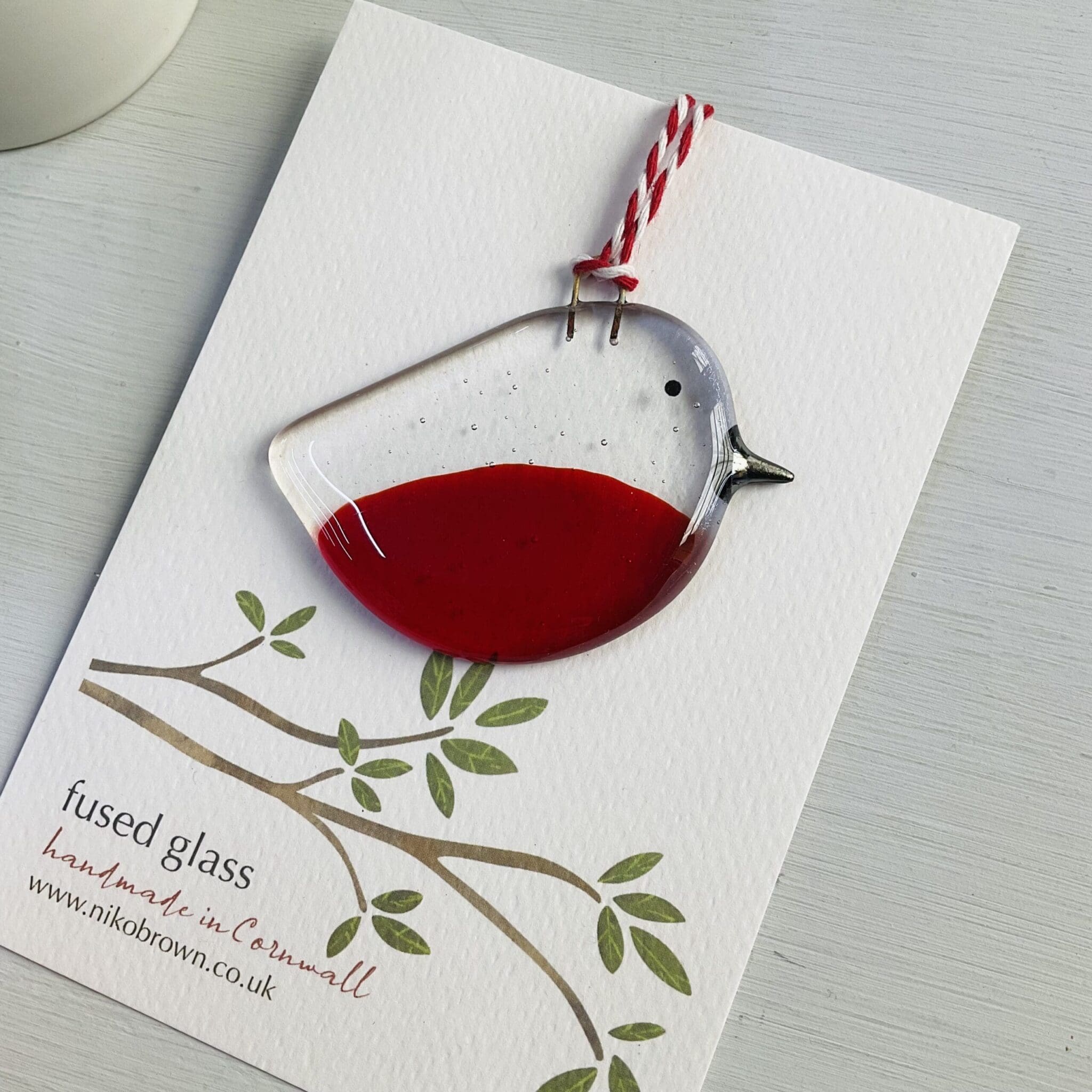 Fused glass robin hanger, memorial