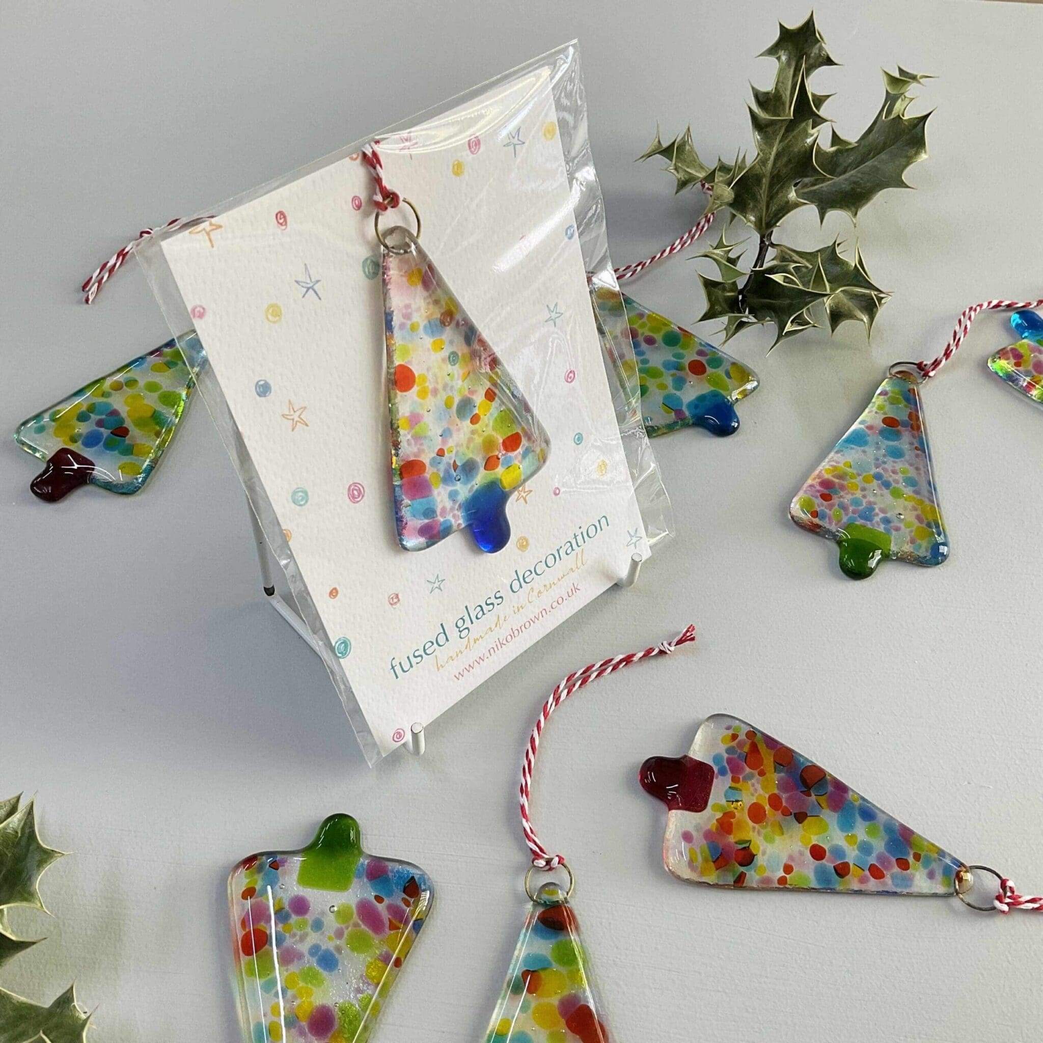 rainbow christmas tree hanger fused glass gift