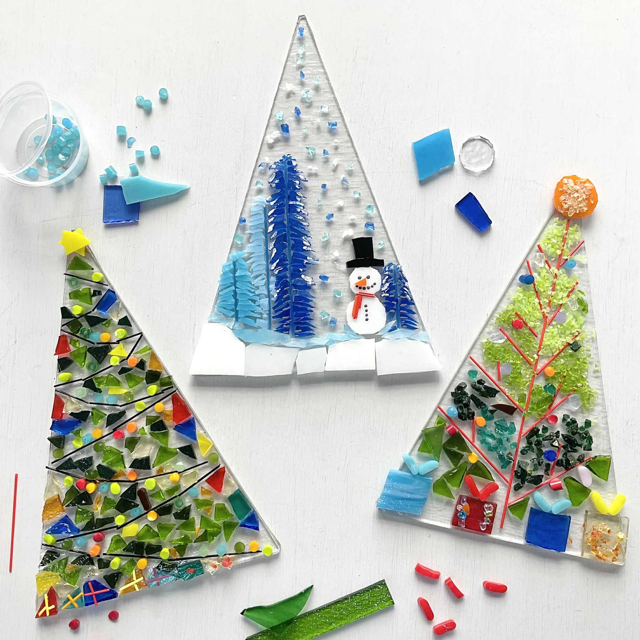 cornwall fused glass christmas tree tea-light holder workshop