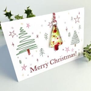 christmas card red and green tree fused glass hanger card and gift in one