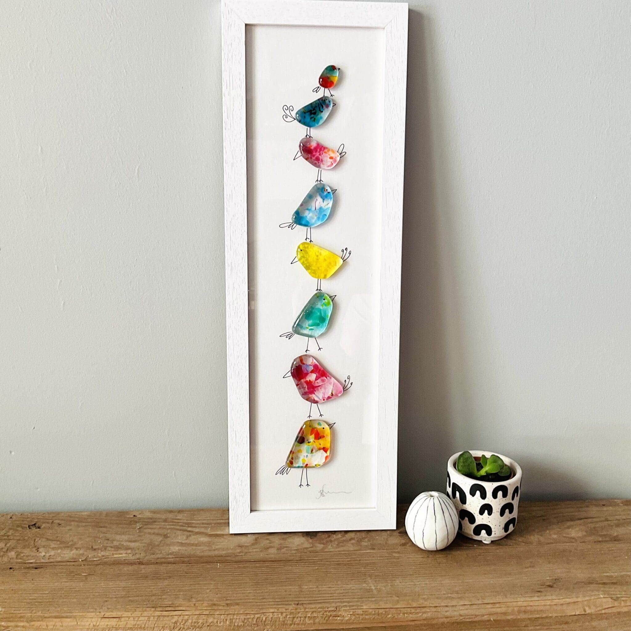 Fused glass bird picture Cornwall wall hang8ng gift