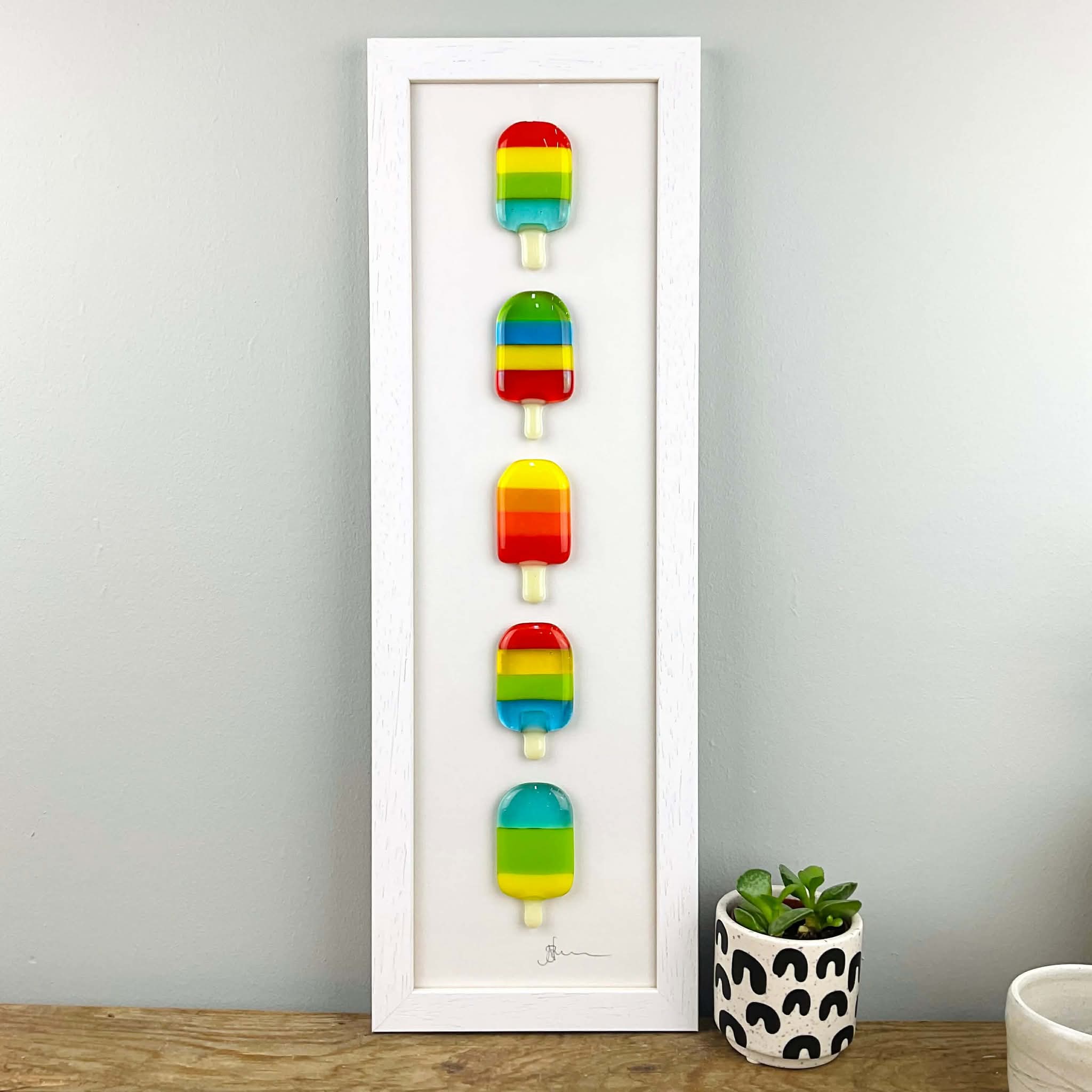 framed fused glass lollies beach seaside Cornwall wall art gift