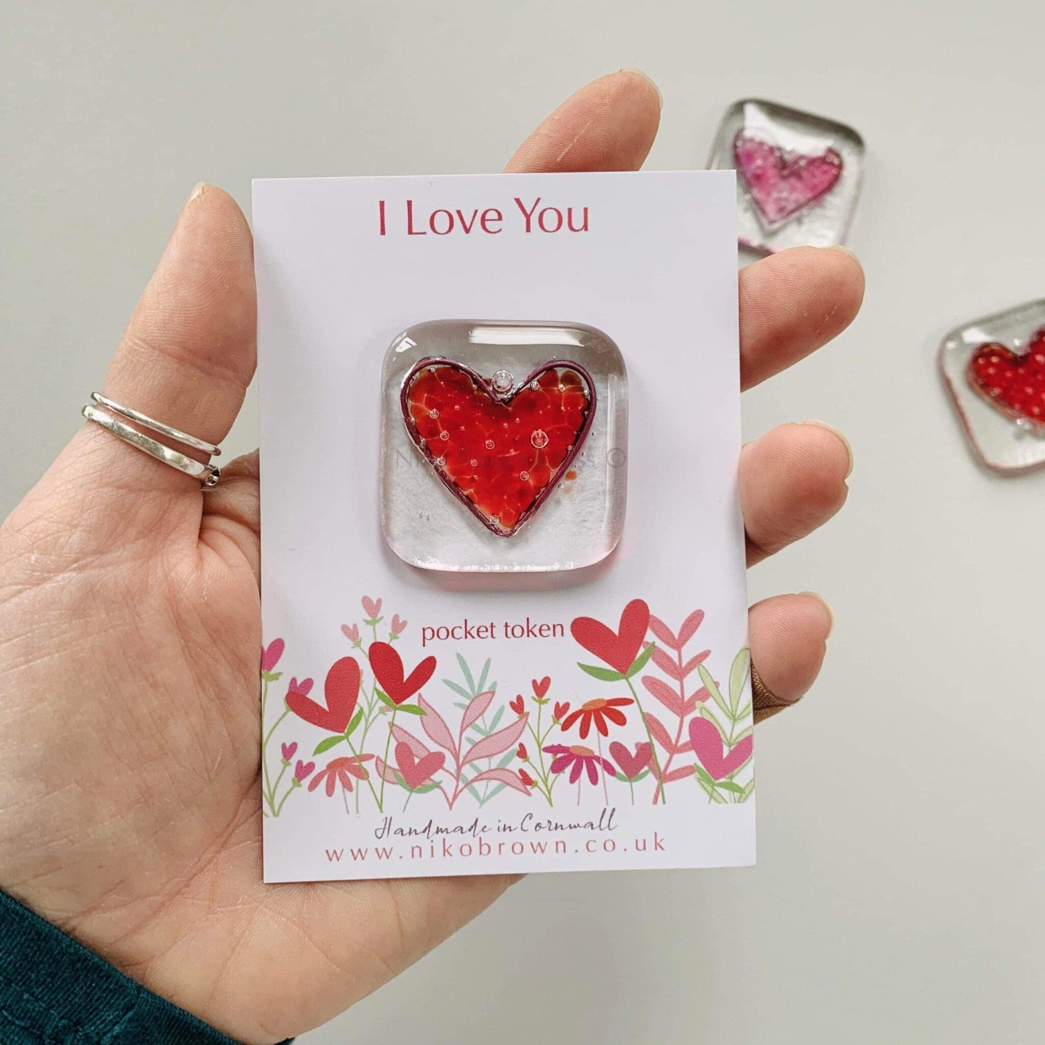 i love you pocket hug fused glass gift