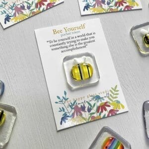 bee pocket token hug fused glass gift