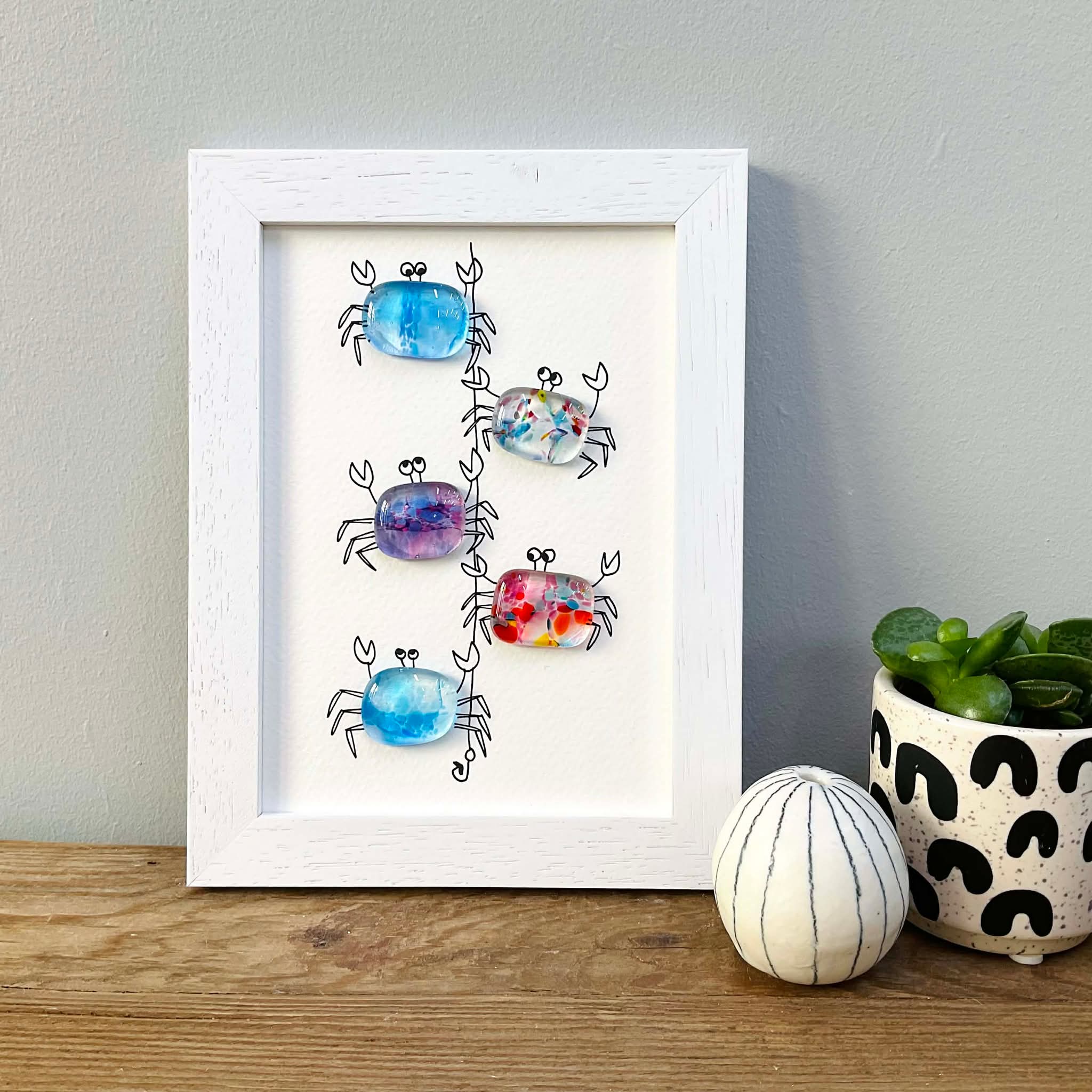 framed fused glass crabs gift cornwall