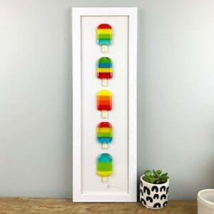 framed fused glass lollies beach seaside Cornwall wall art gift