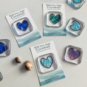 Love from Cornwall pocket hug fused glass gift