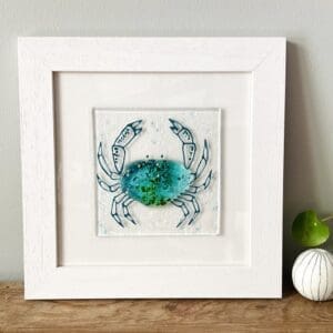 Framed fused glass seaside crab Cornwall gift