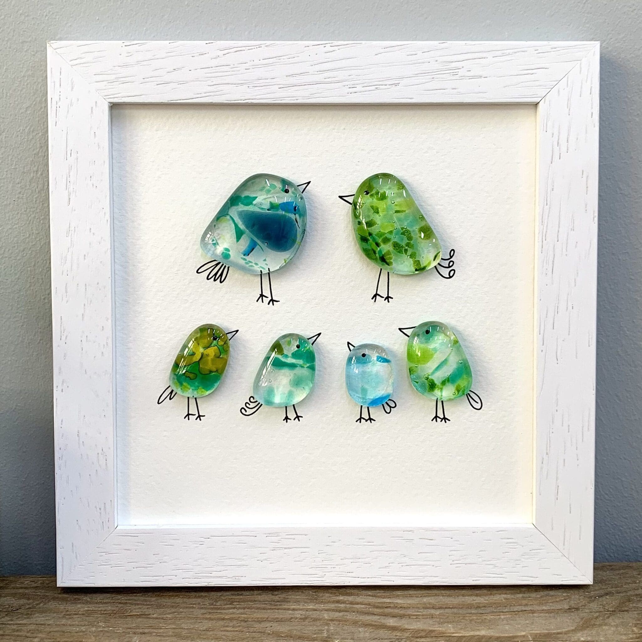 framed fused glass bird family picture gift