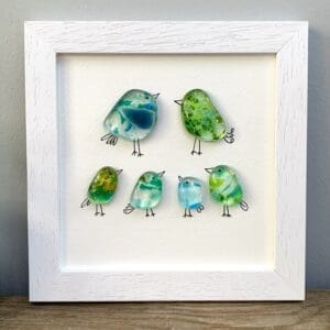 framed fused glass bird family picture gift