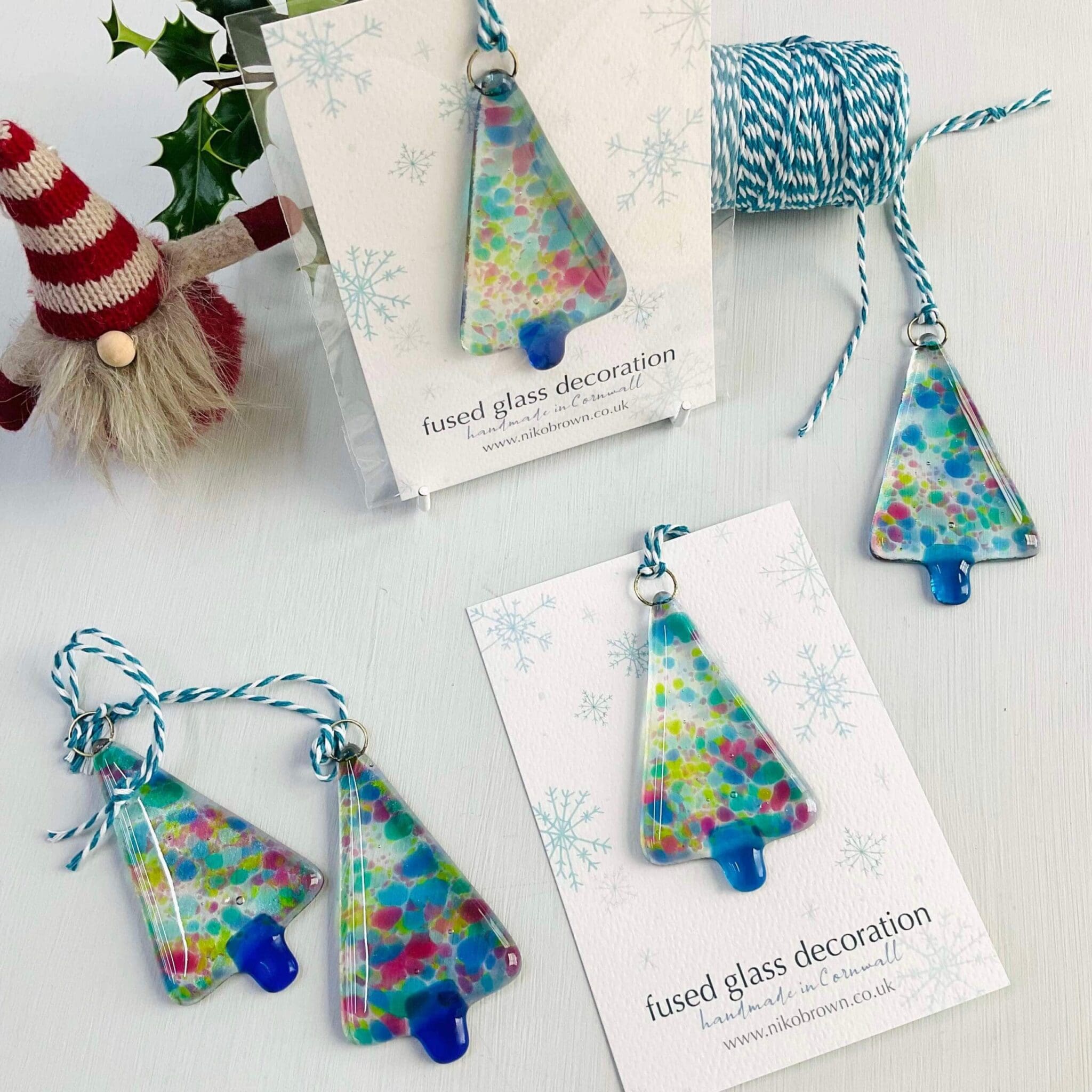 colourful christmas tree hanger fused glass gift