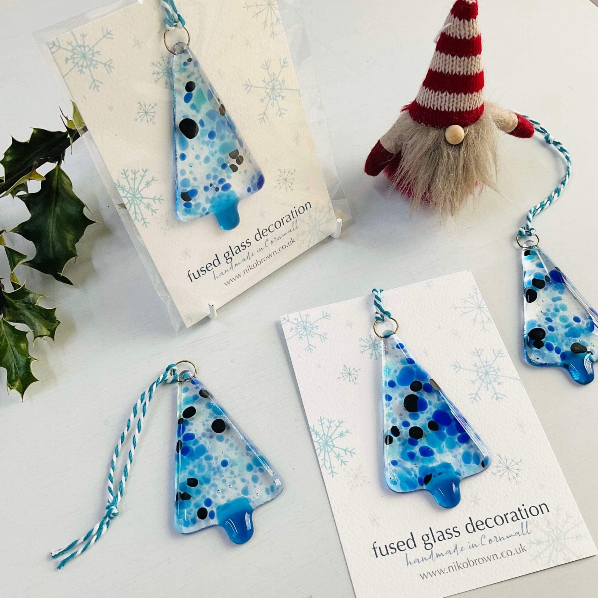 sparkle blue christmas tree hanger fused glass gift