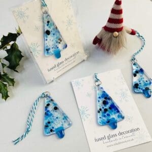 sparkle blue christmas tree hanger fused glass gift