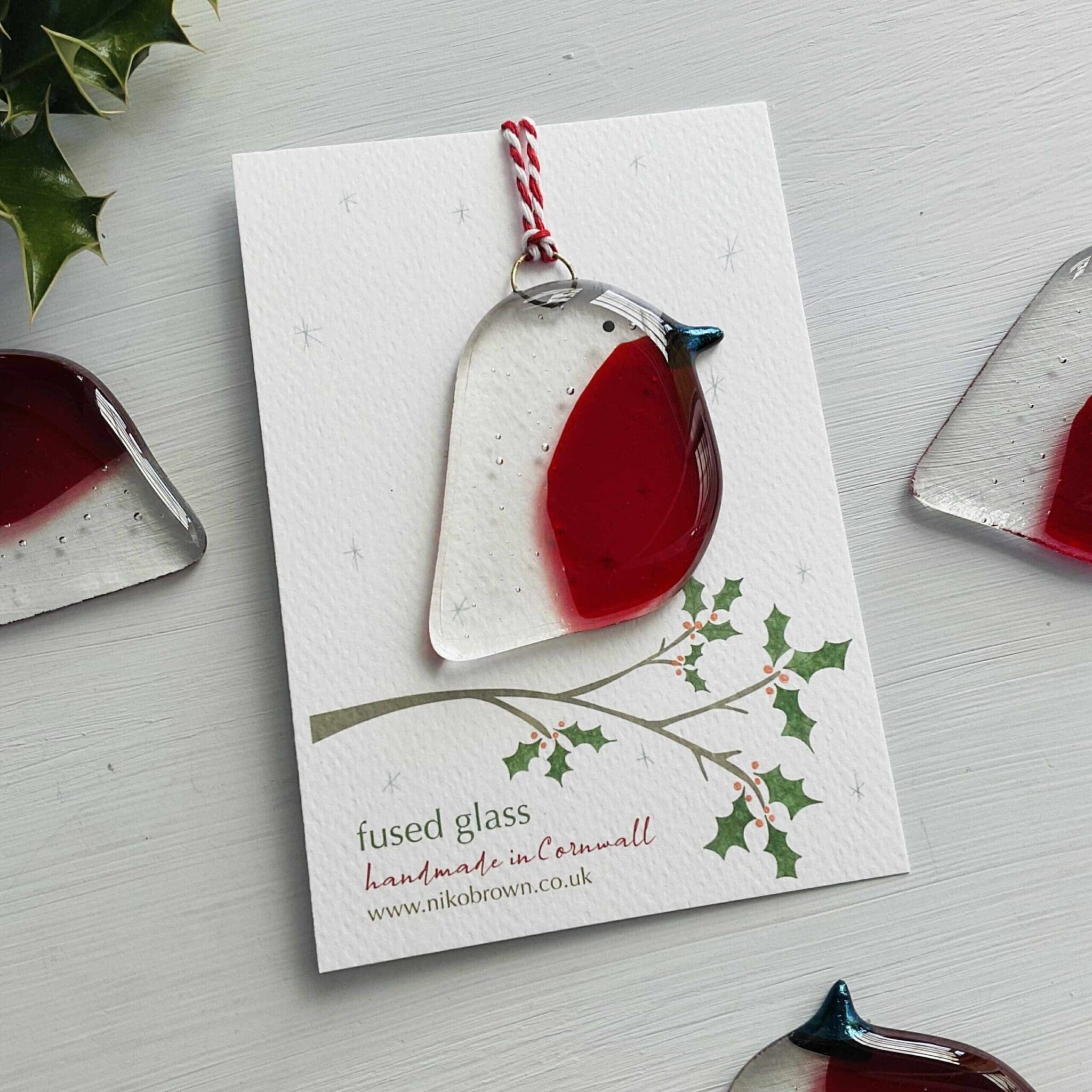 christmas robin hanger fused glass gift