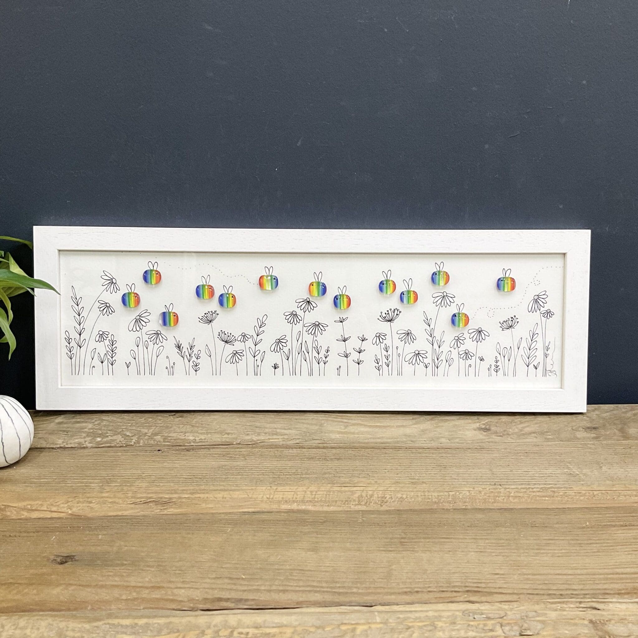 Rainbow bee wall art handmade gift