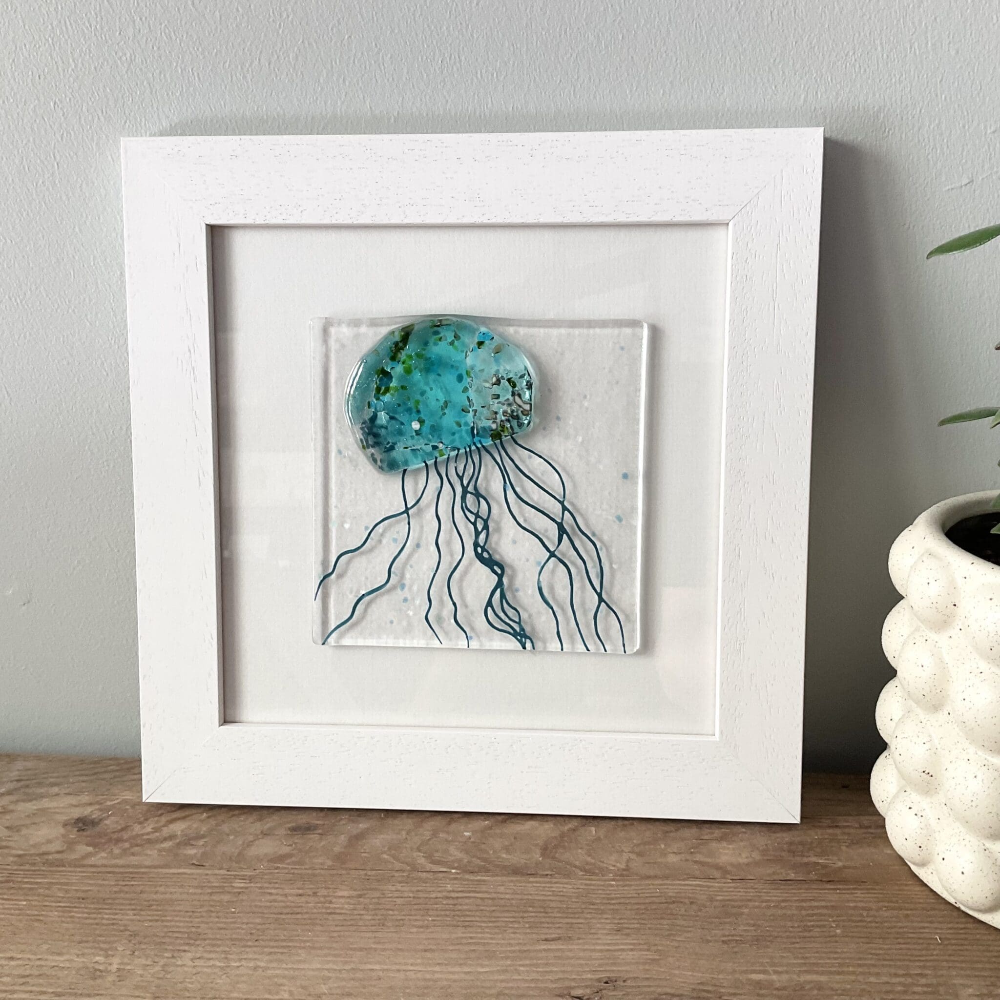 Framed fused glass jellyfish wall art Cornwall gift