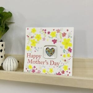Mother's Day card floral with fused glass pocket token