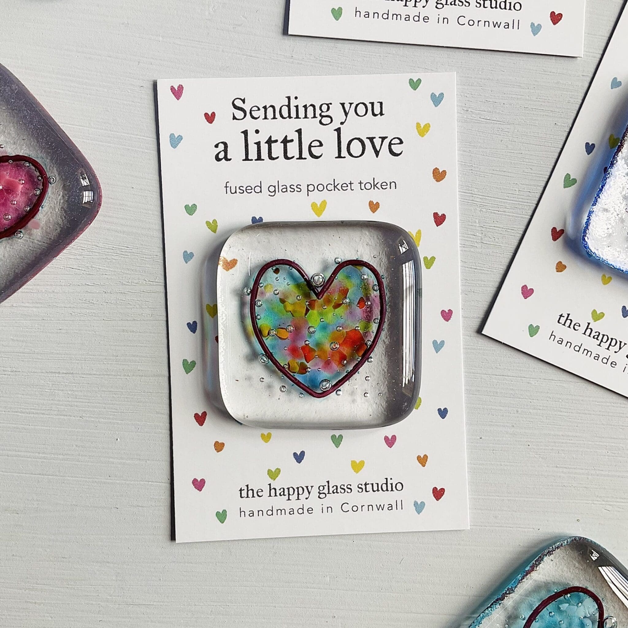 Sending love pocket hug fused glass gift