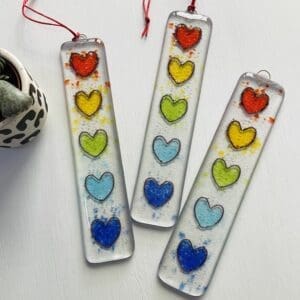 Fused glass rainbow heart hanger suncatcher