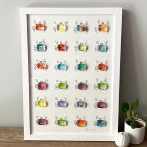 Framed fused glass crabs wall decor seaside gift