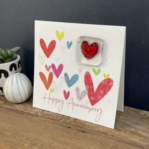 Happy Anniversary card with fused glass token