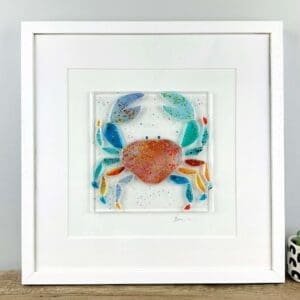 framed fused glass cornish party crab gift interior wall art