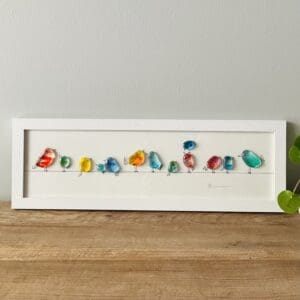 Framed fused glass birds on a line wall hanging gift