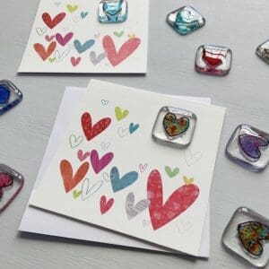 Love hearts card with fused glass pocket token, love