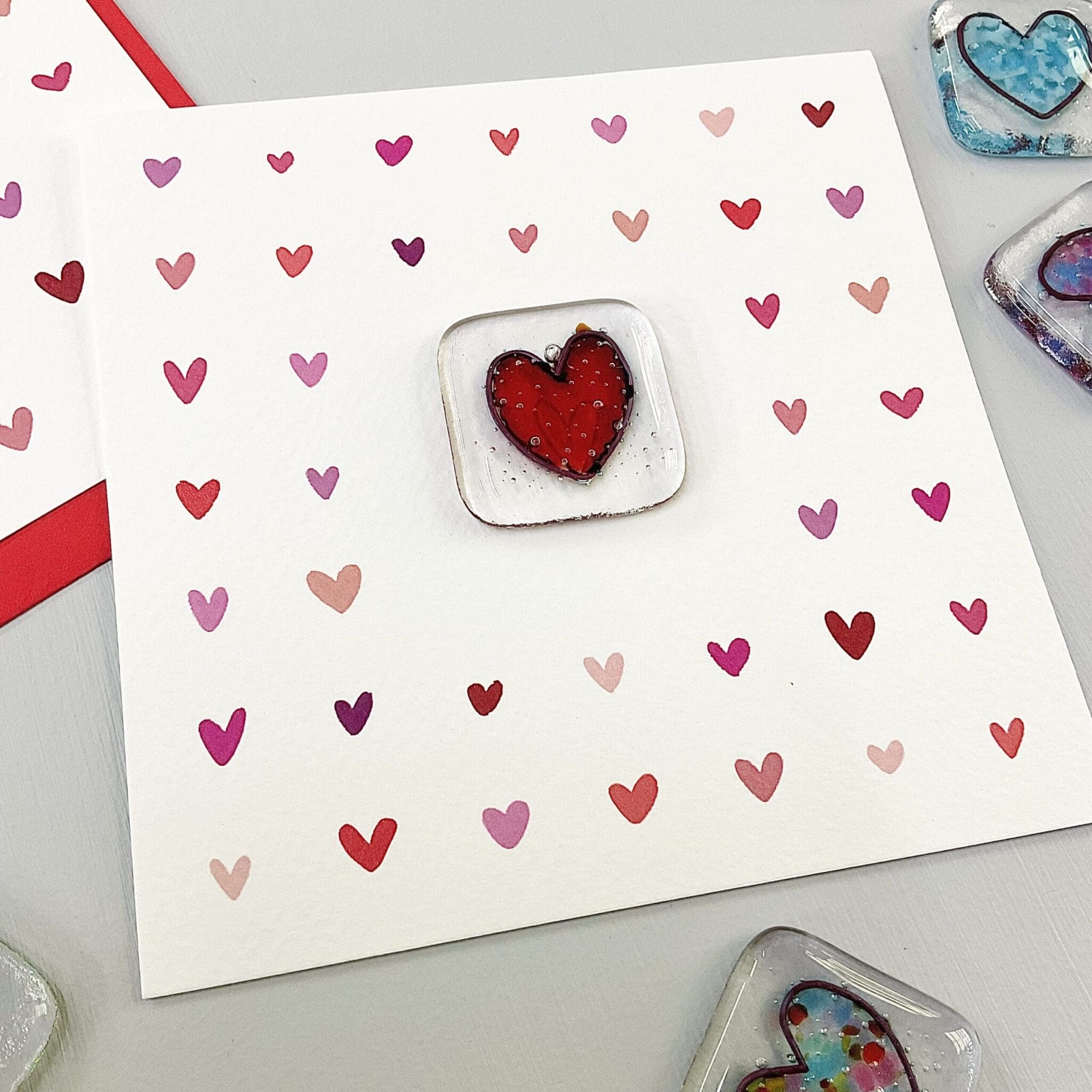 sending love greetings card just because card and gift pocket token fused glass gift