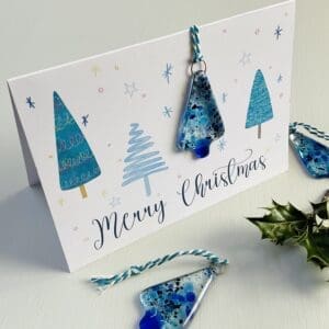 sparkle blue christmas card fused glass hanger gift