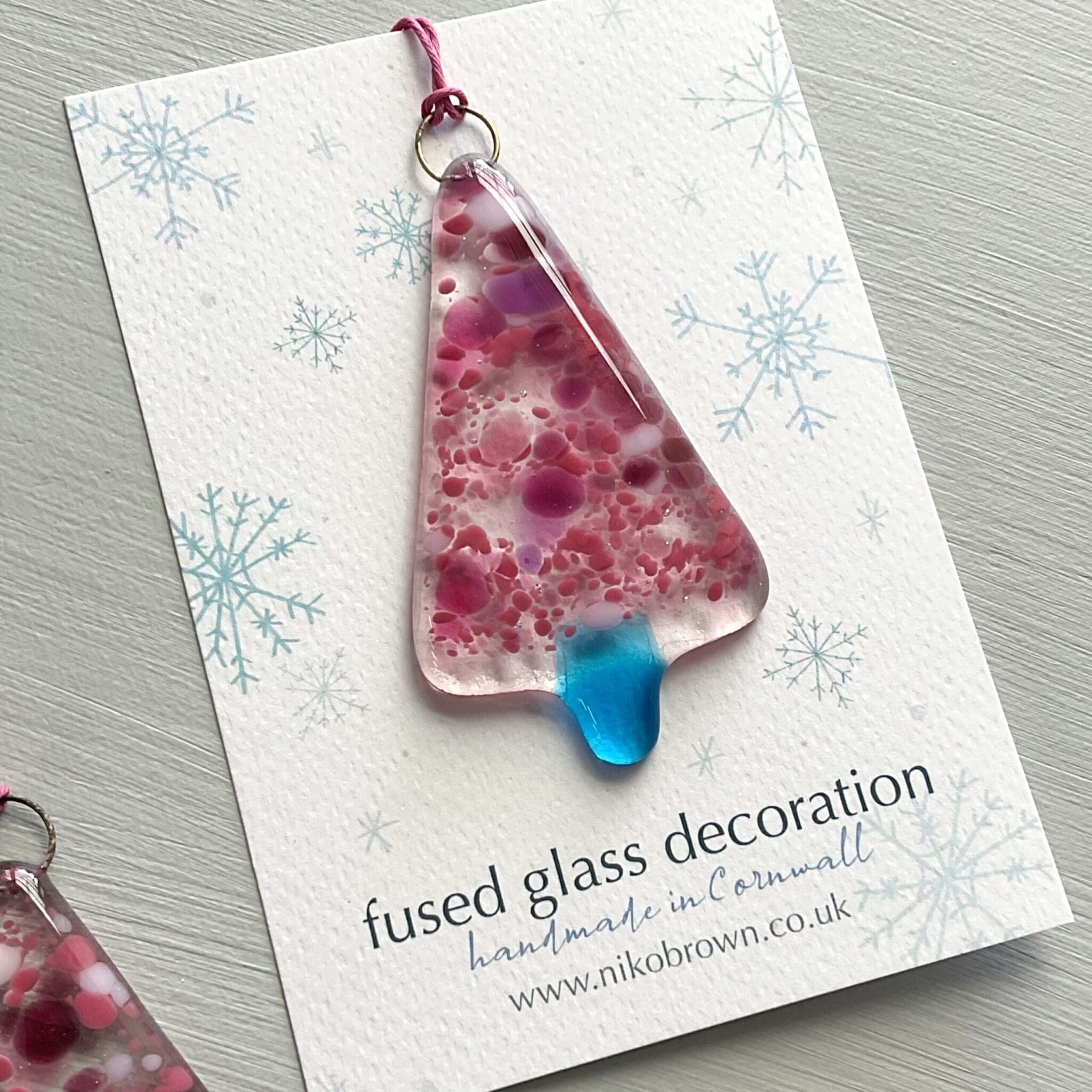 Pink fused glass Christmas tree hanger decoration