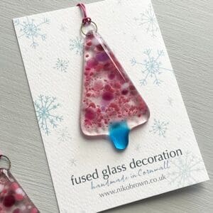 Pink fused glass Christmas tree hanger decoration
