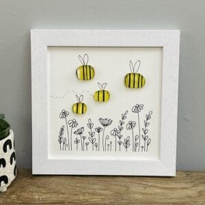 framed fused glass bee pebble picture art home decor wall art