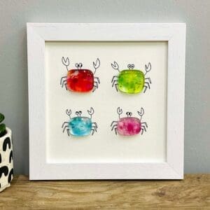 Framed fused glass crabs