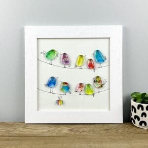 birds on lines framed fused glass picture gift