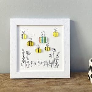 Bee yourself wellness gift framed fused glass bees art gift