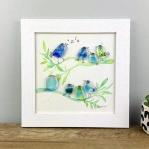 framed fused glass birds with hand painted branches acrylics gift