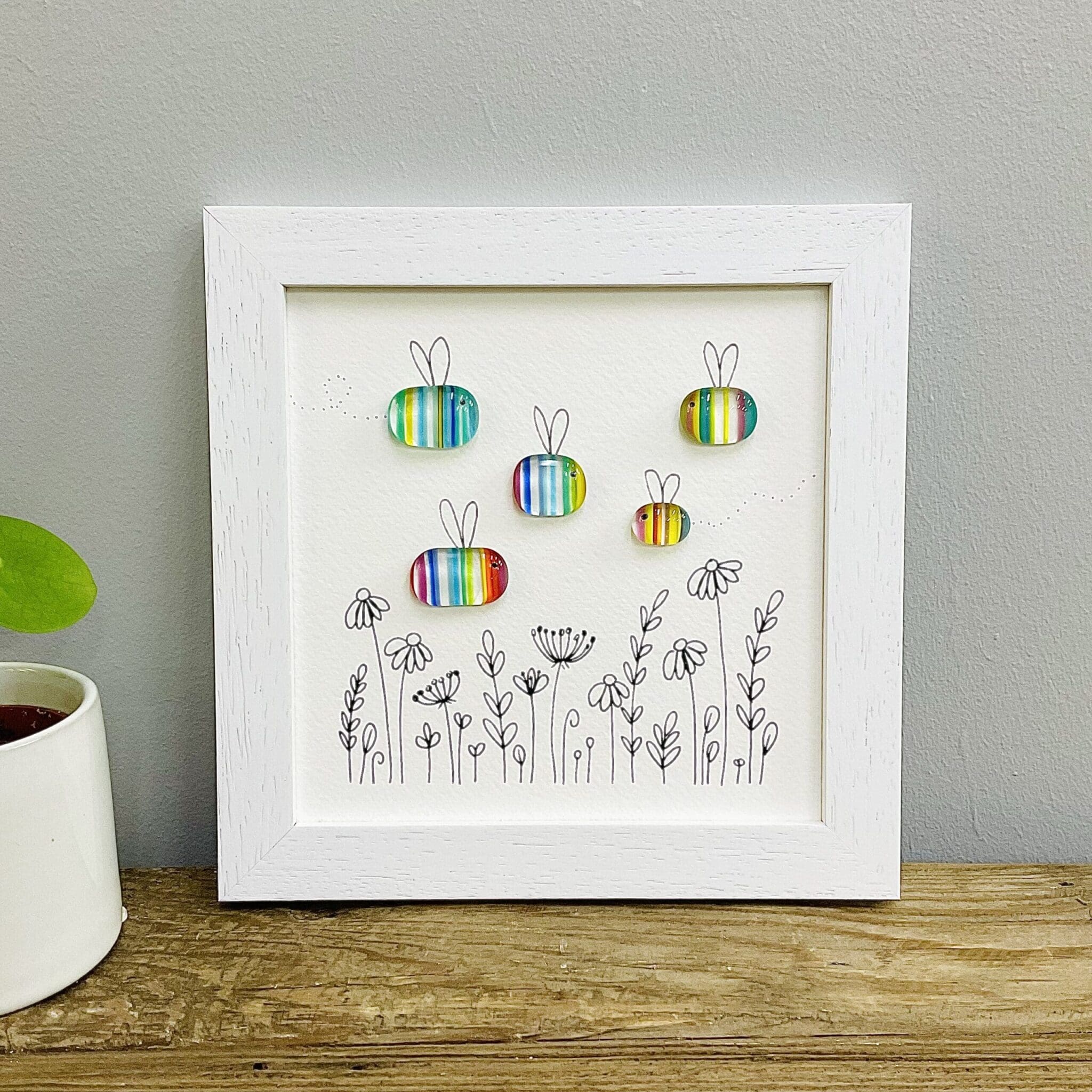 Colourful wall art gift fused glass bee design