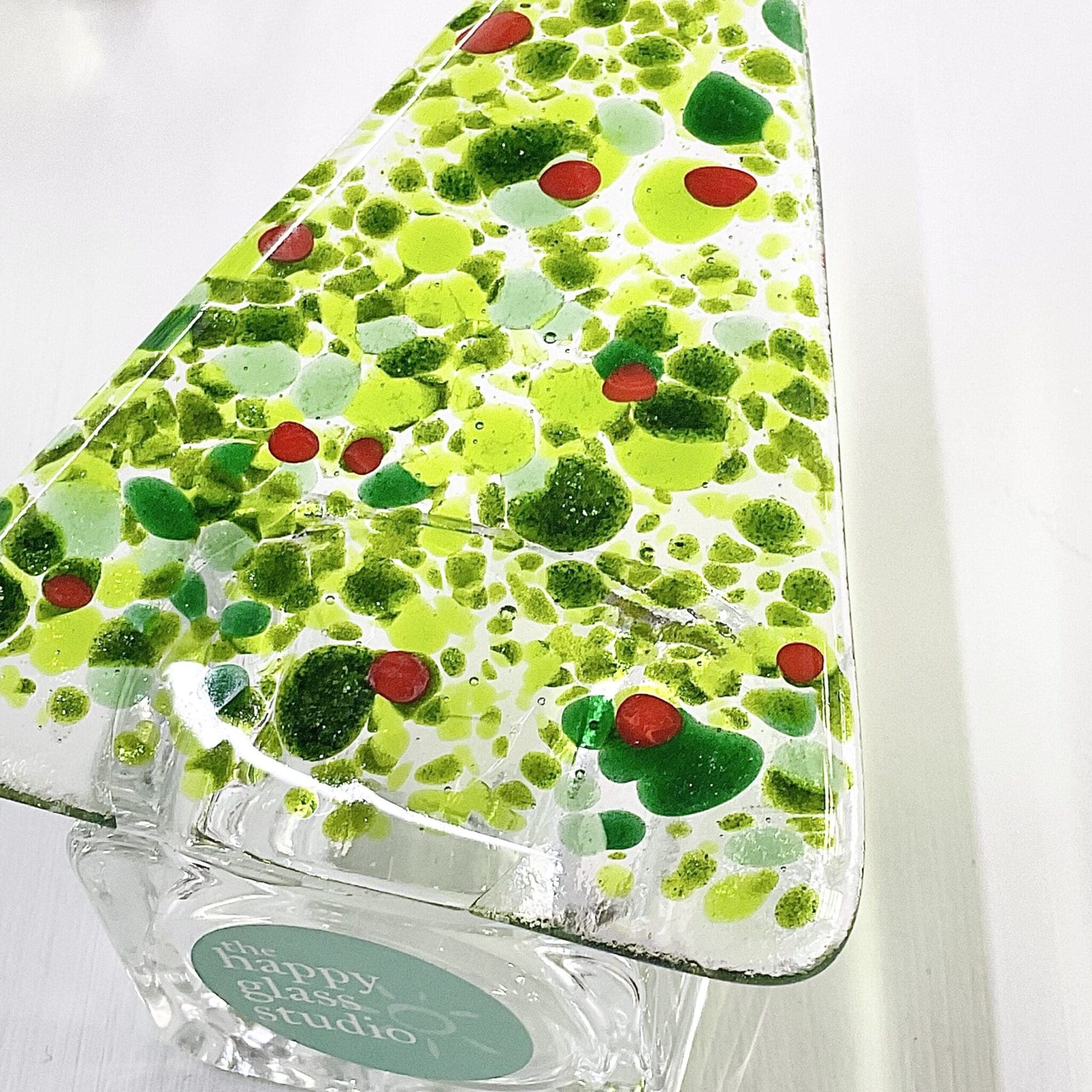fused glass christmas tree tealight holder gift