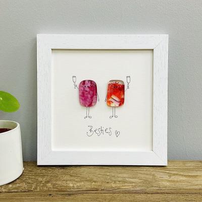 Framed fused glass pebbles besties, best friends love you valentines