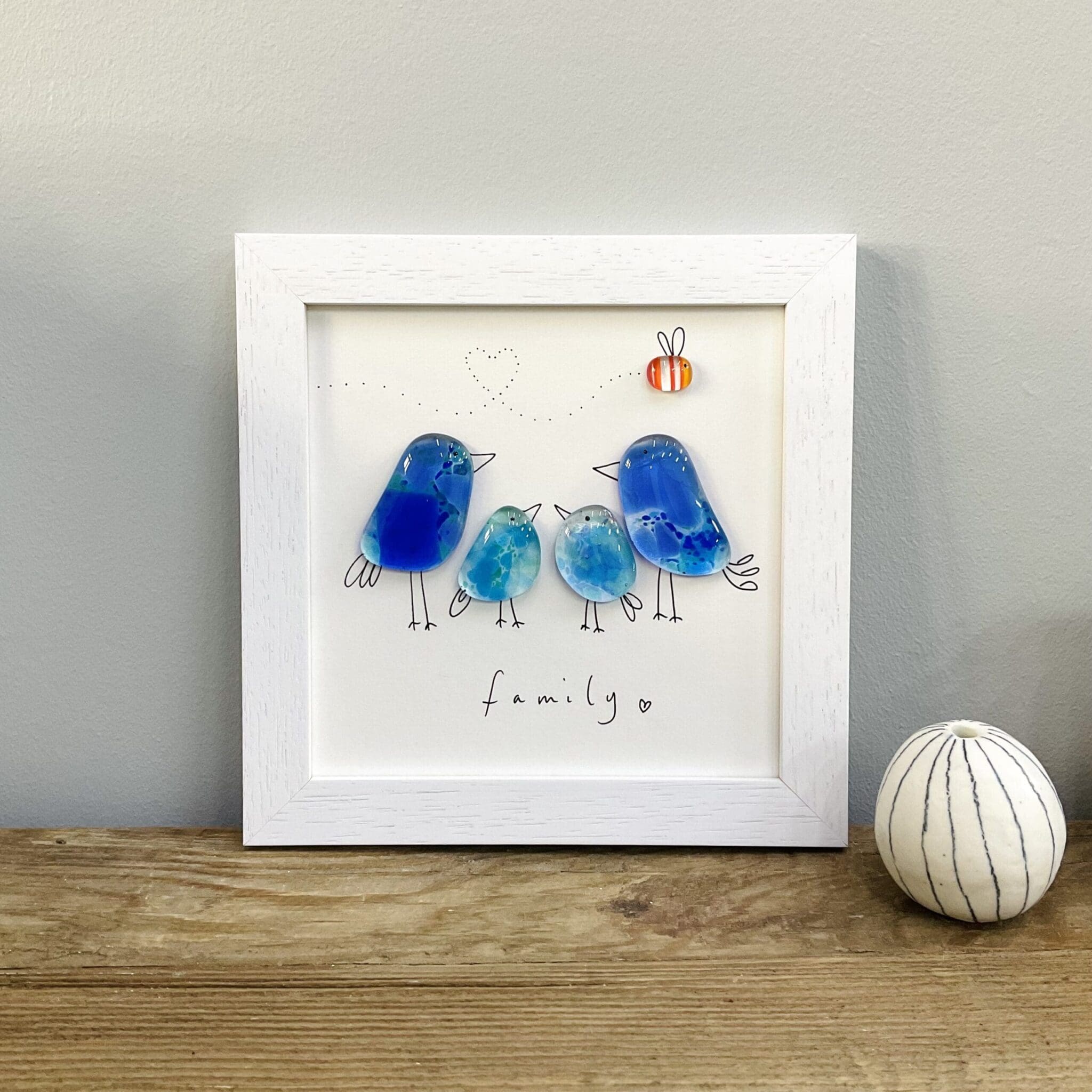 Framed fused glass bird pebble picture home decor nursery gift