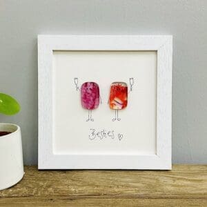 Framed fused glass pebbles besties, best friends love you valentines