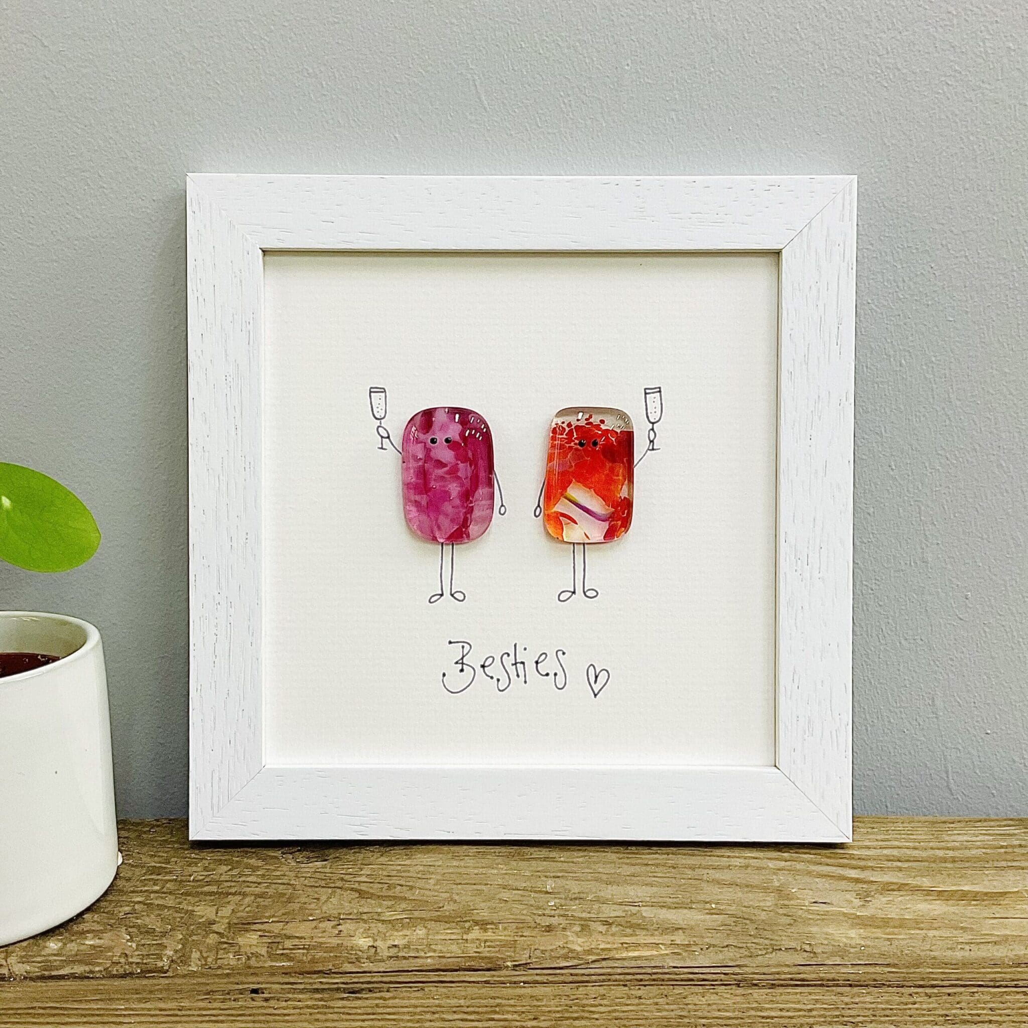 Framed fused glass pebbles besties, best friends love you valentines