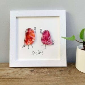 framed fused glass birds besties gift