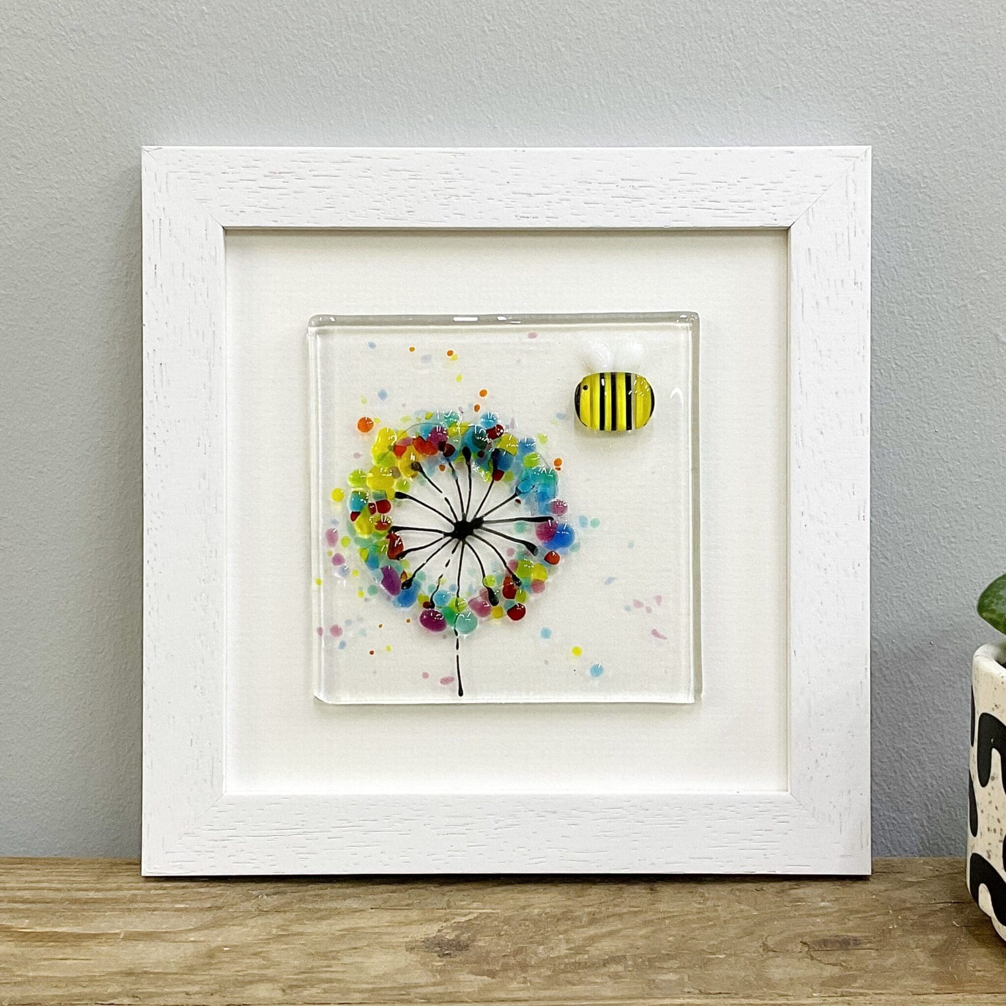 Framed fused glass bee on the brightside picture agapanthus