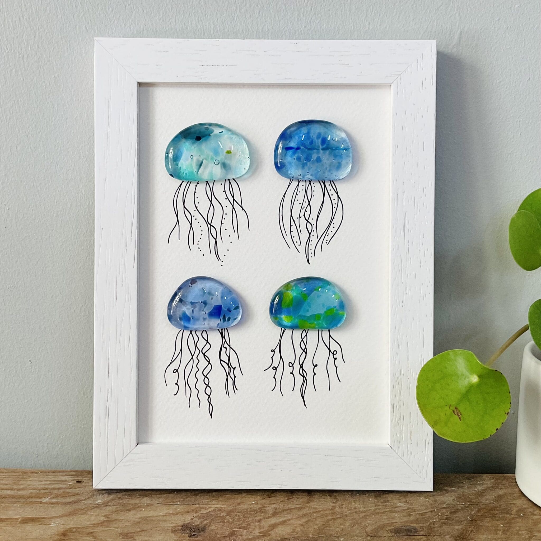 Framed fused glass jellyfish picture wall art Cornwall